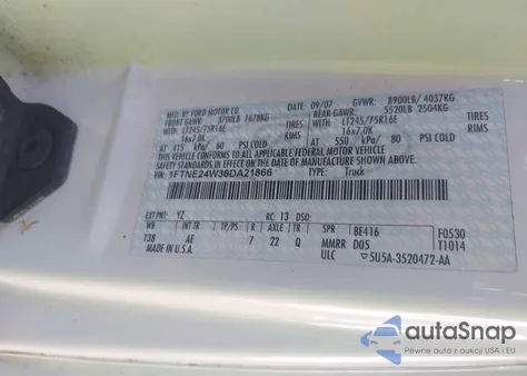 2008 Ford E-250 Commercial/Recreational z USA, uszkodzony, nr VIN 1FTNE24W38DA21866